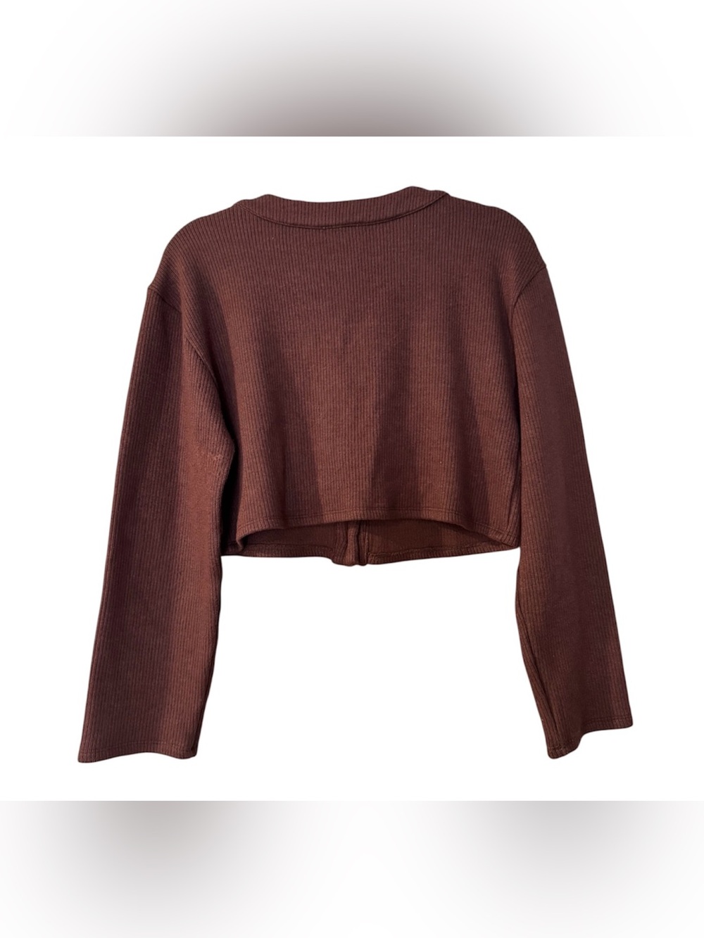 Lovers + Friends Revolve Cropped Ribbed Cardigan Brown V-Neck Size Medium - Picture 3 of 6